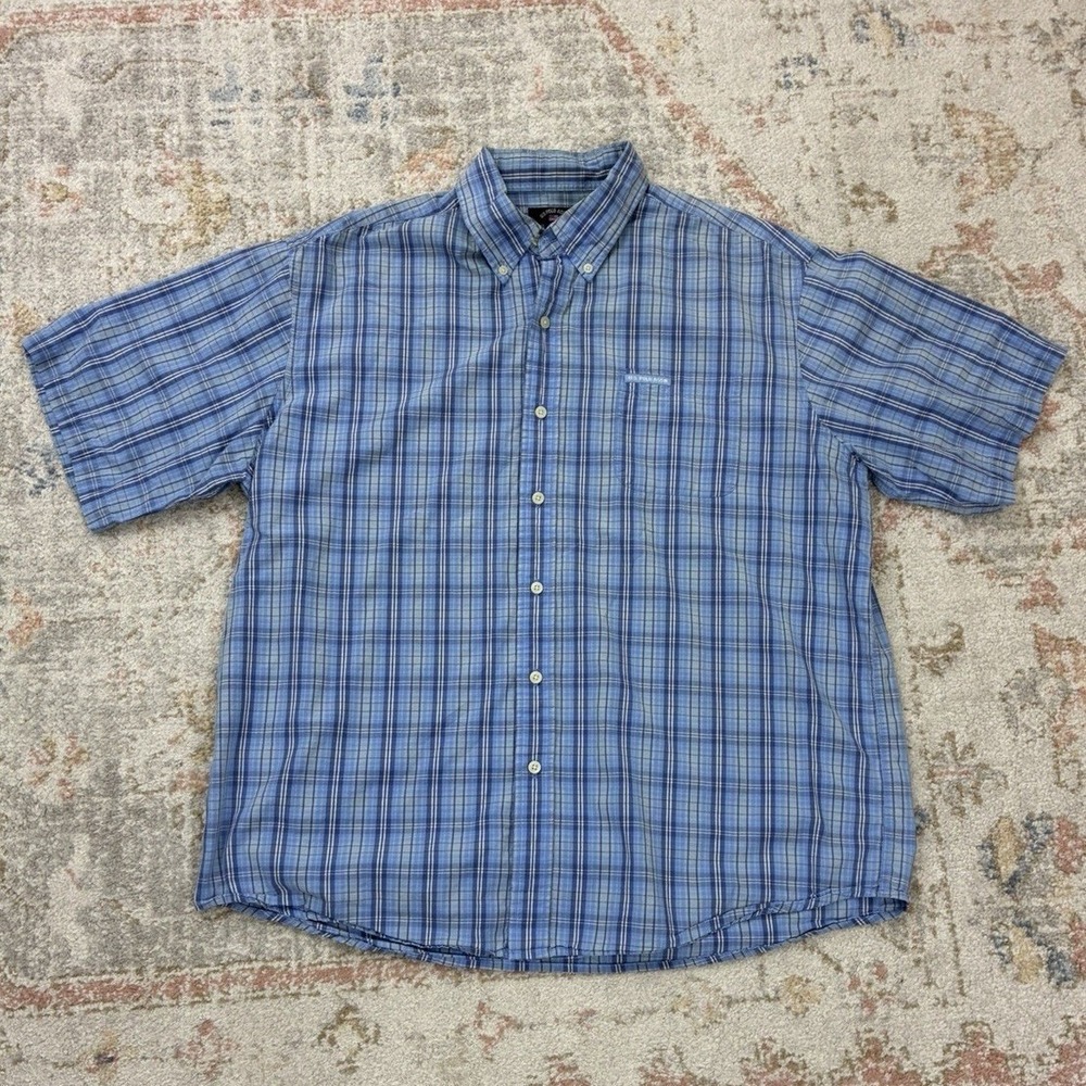 U.S. Polo Men XL Shirt Blue Plaid Short Sleeve Button Down Cotton Y2K Preppy
